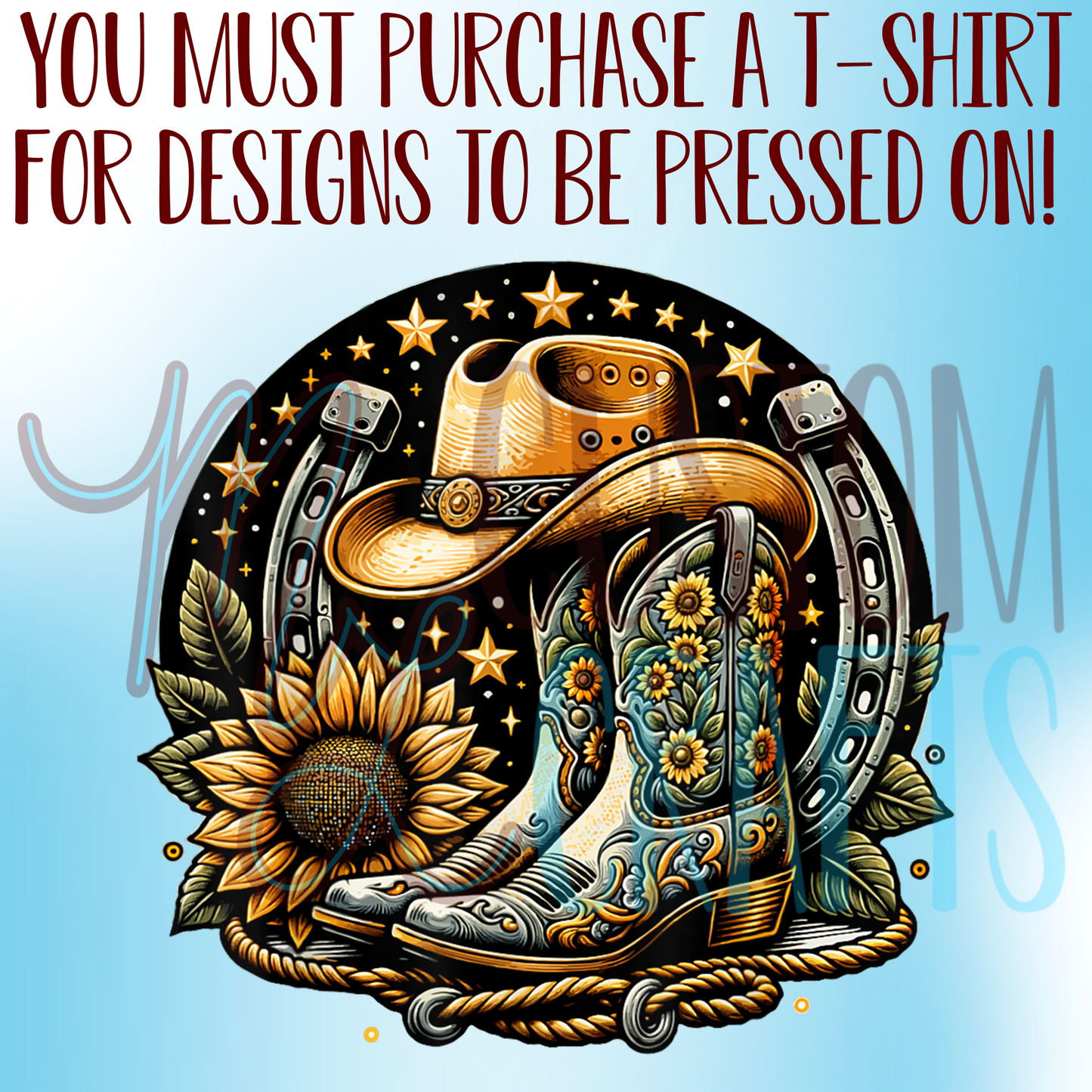 Western Boots, Sunflower and Hat Shirt Design