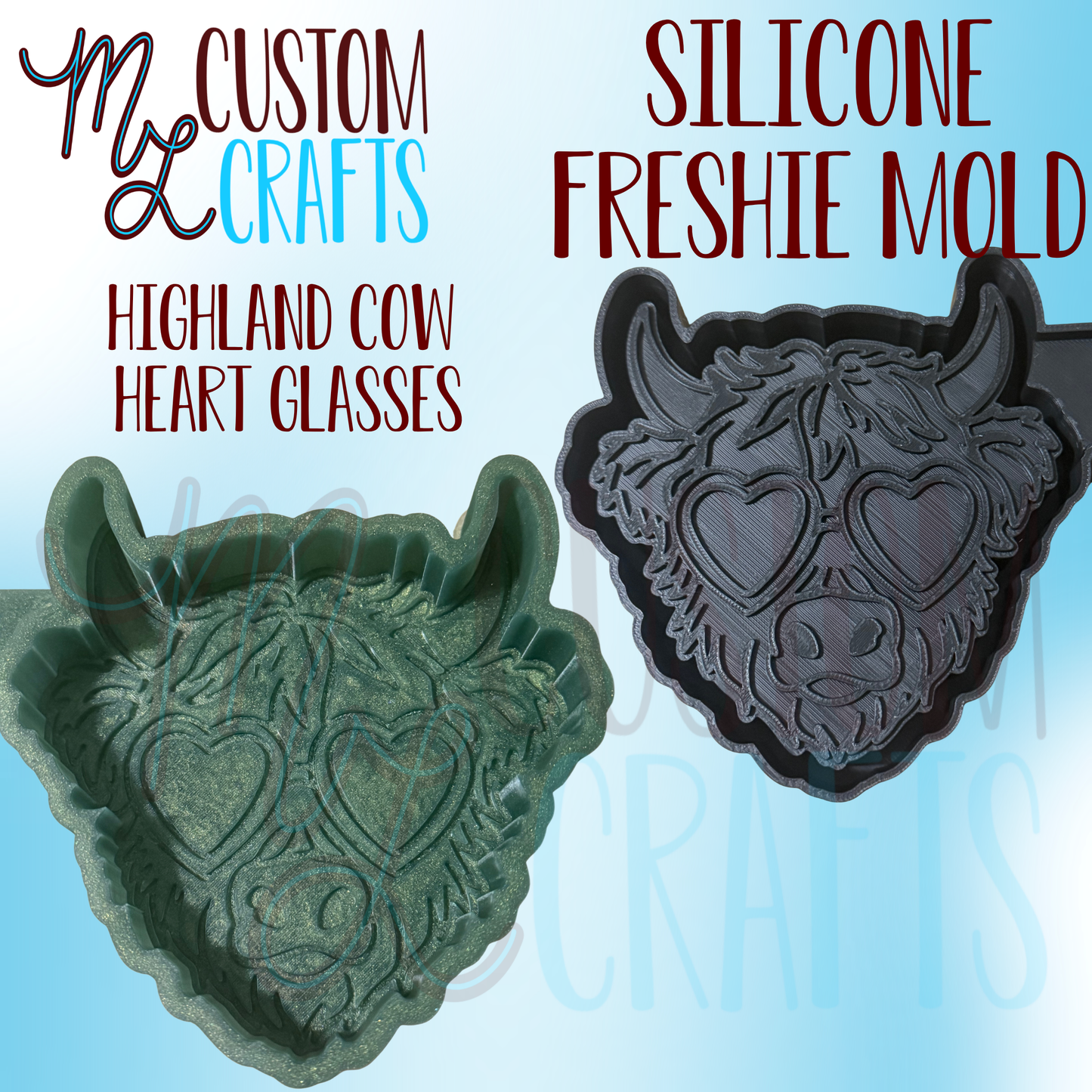 Highland Cow Heart Glasses Freshie Mold