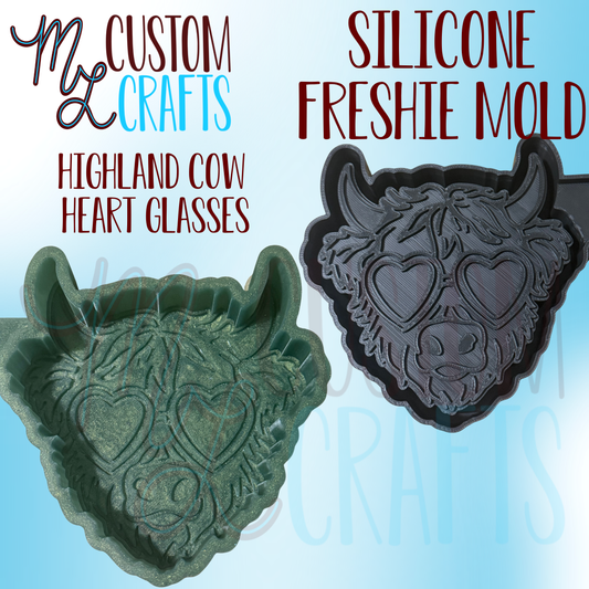 Highland Cow Heart Glasses Freshie Mold